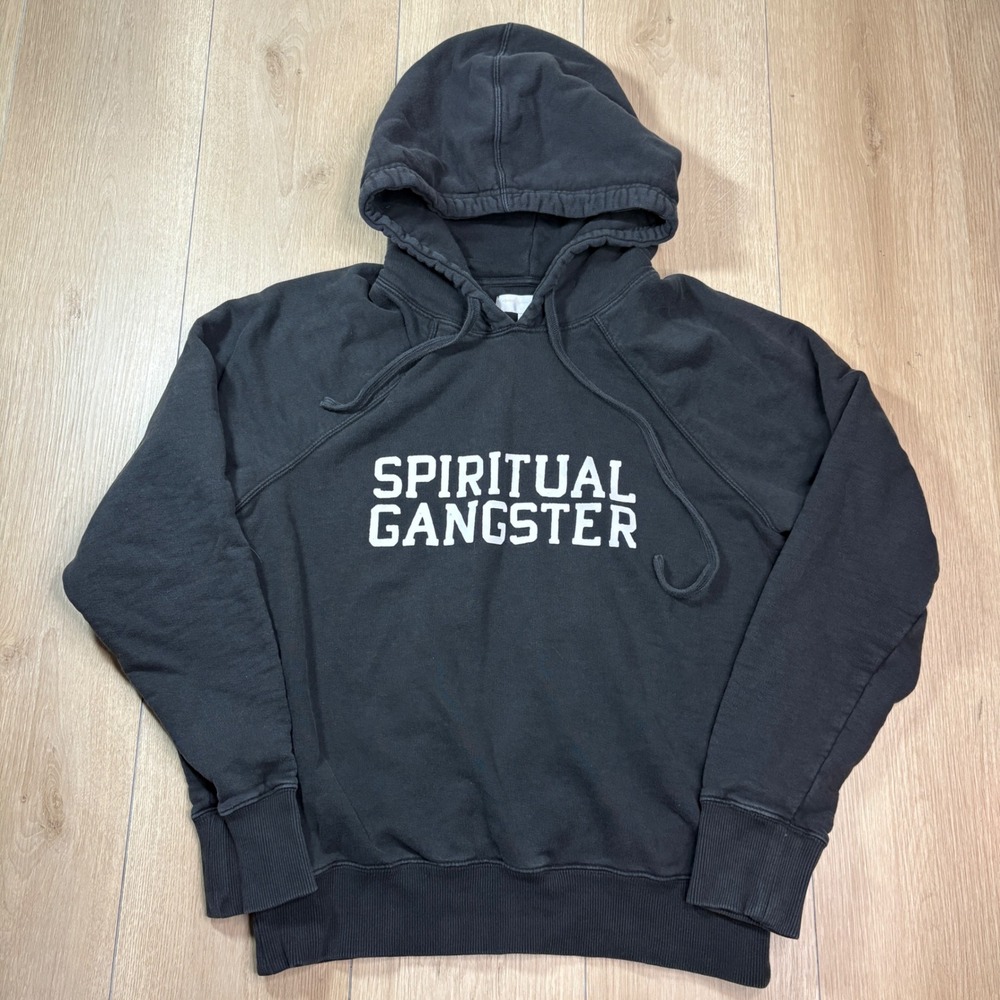 Spiritual Gangster Yoga Womens Raglan Graphic Logo Hoodie Black Size Medium